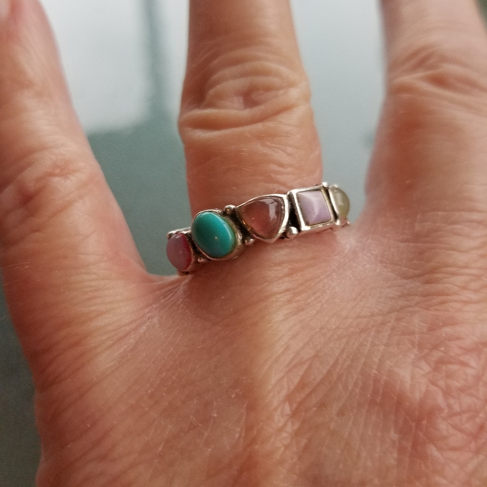 Sterling Silver Five Gemstone Ring - image 8